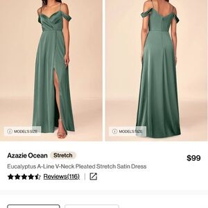 Azazie Ocean Eucalyptus Off-Shoulder Maxi Dress
